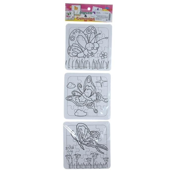 картинка Раскраска-пазл "Бабочки" 3 картинки по 16 элементов от интернет-магазина детских и женских товаров Odewashka.by